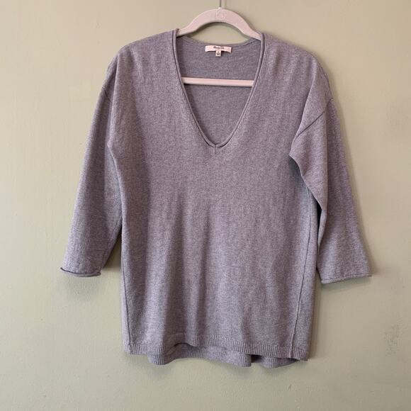 Madewell Women Sweater Gray S Pull-Over V-Neck 3/4 Sleeves Stretchy Knit - Picture 1 of 9
